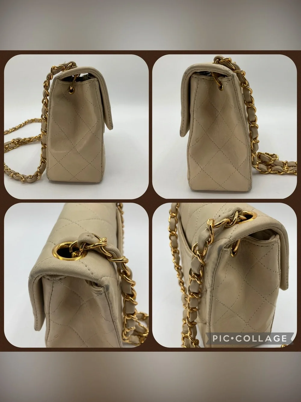 Chanel Classic Mini Flap Beige Quilted Lambskin Leather Gold Chain Shoulder Bag